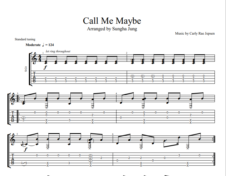 Carly Rae Jepsen - Call Me Maybe sheet music for guitar tab